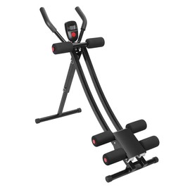 Collapsible Abdominal Machine with LCD Display, 150kg Load Home Gym Ab Trainer Machine with Ergonomic Handle, Easy to Assemble Waist Trainer Workout Equipment for Men Women - Color: Black