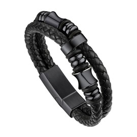 Bandmax Men's Leather Bracelet Microfibre Leather Braided Bracelet Wrap Bracelet with Magnetic Clasp Bracelet Accessory Bracelet Length 19 cm/21 cm/23 cm, Leather