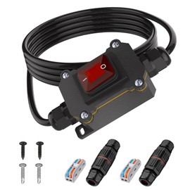 KarlKers 5FT 12V Inline Switch IP68 Waterproof, Outdoor On/Off Toggle Switch with Waterproof Junction Box, DC 12V-24V 20A On Off Switch 12 Volt Inline Cord Switch with Red LED Rocker Button