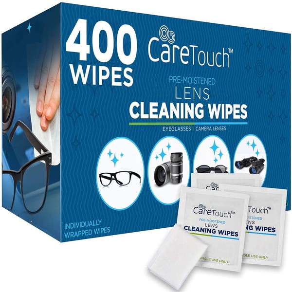 Care Touch Glasses Wipes, 400ct - Lens Cleaning Wipes for Eyeglasses, Eyeglass Individually Wrapped, Cleaner Lenses Glasses&Optical Lens, Disposable