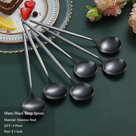 HOMQUEN Matte Black Tablespoons, 6 Pieces, 8.1 Inch Stainless Steel Tablespoons, Soup Spoons, Dessert Spoons, Spoons, Cutlery for Home, Kitchen or Restaurant, Dishwasher Safe