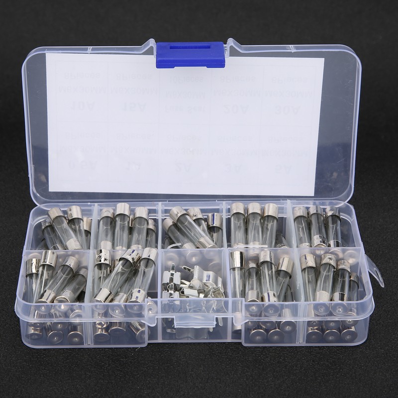 2Boxes Glass Tube Fuse Kit M6x30mm 0.5A‑30A Fast Acting Quick