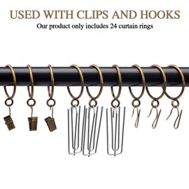 Openable Curtain Rings with Eyelet,24PCS Curtain Rings,Drapes Rings 1 in Interior Diameter,Hinge Snap-Joint Design, Fits Curtain Rods Up to 6/8 in Inches Bronze TXZWJZ