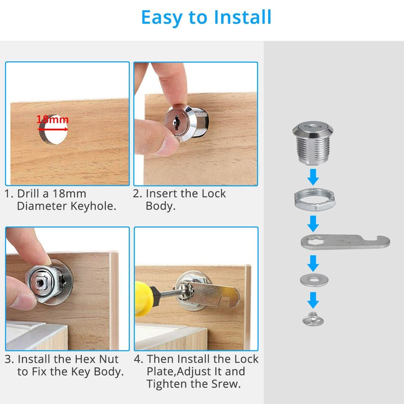 Anhoer 4Pcs Security Mailbox Lock 16mm with Alike Keys Barrel