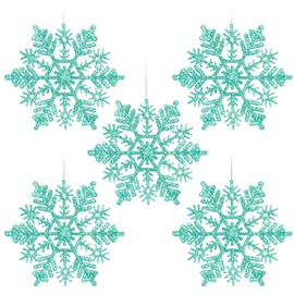 Luxtea 4''/10cm Sparkling Glittered Plastic Snowflake Ornaments Christmas Tree Decorations(30ct, Turquoise)