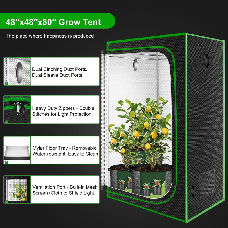 MELONFARM 4x4 Grow Tent, 48"x48"x80'' High Reflective 600D Diamond Mylar