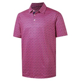 Men's Polo Shirts for Men Short Sleeve Golf Shirts for Men Dry Fit Performance Casual Hot Rose Flower Print Collared Mens Golf Polo Shirts Short Sleeve Golf Polos for Men, XXL