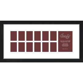 Craig Frames Contemporary, 11x24 Black Picture Frame with White Collage Mat, 13 Openings