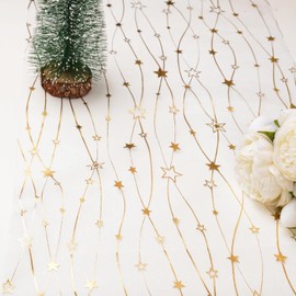 11.8 Inches 10 Yards Christmas Table Runner White Gold Star Line White Organza Tulle Roll Christmas Table Runner for Christmas Table Decorations DIY Crafts Xmas Party Decor Gift Wrapping