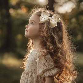 Bownita Girls' Handmade Pearl Hair Bow - Snag-Free, Non-Slip, Hand-Set Pearl (Tan)