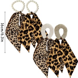 4Pcs Leopard Hair Scrunchies for Women, Elastic Ponytail Holder Knotted Hair Scrunchies Silk Hair Ties Long Tail Hair Ribbon Hair Bows for Women Girls