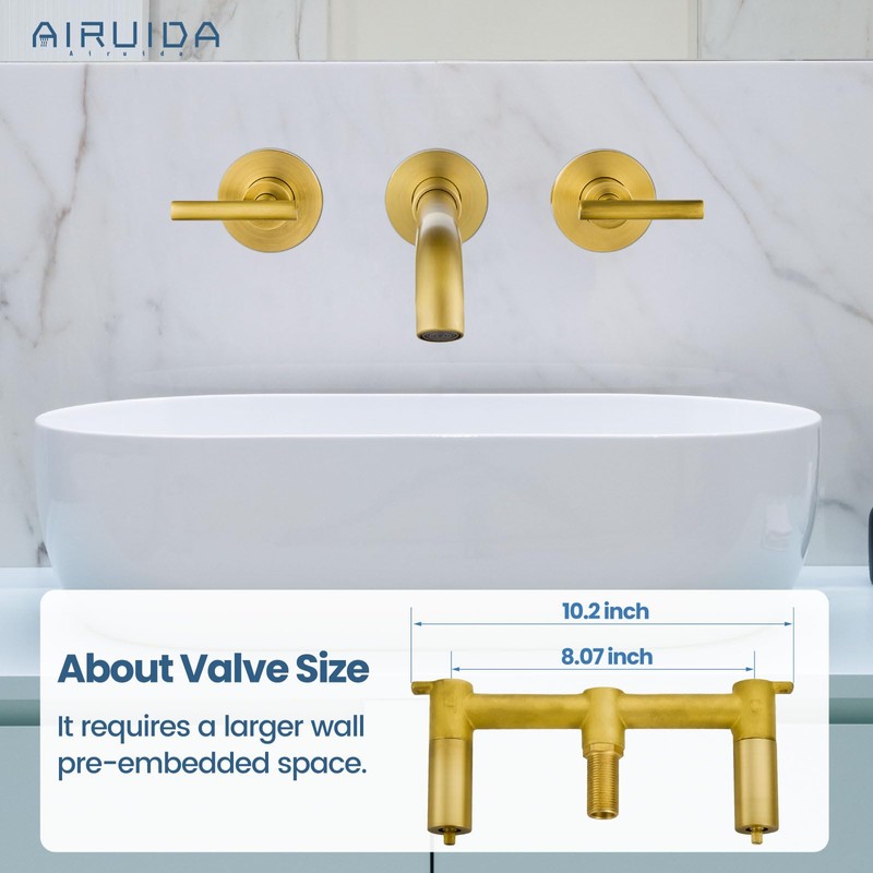 Airuida Wall Mounted Antique Brass 3 Hole Dual Handle Bathroom