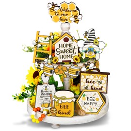 14 Piece Bee Tiered Tray Decor Set Farmhouse Farm Tiered Tray Decor Bee Wood Signs Sunflower Rustic Trays Decor for Summer Home Kitchen Table Decor