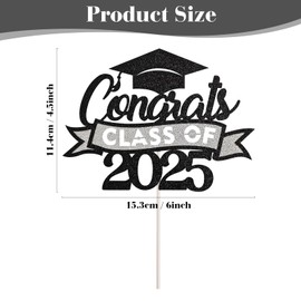 EMORBALS Graduation Cupcake Toppers 2025, Class of 2025 Cupcake Toppers, Glitter Graduation Cupcake Decorations(Black&Silver)