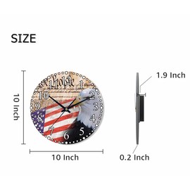 KEEPSUPER Clock Bald Eagle and American Flag Wall Clock 10 Inch Battery Operated Clock Silent Non-Ticking Modern Clocks Decorative for Home Kitchen Living Room Bathroom Office