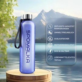 SPOMALKA BPA-Free Tritan Water Bottle 1L/32oz with Time Marker, Leak-Proof, Dustproof Lid and Carry Strap - Perfect for Sports, Gym, Outdoor, Travel & Office (Purple)