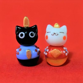Four Cart Cute Glass Hina Doll Cat Hina Doll