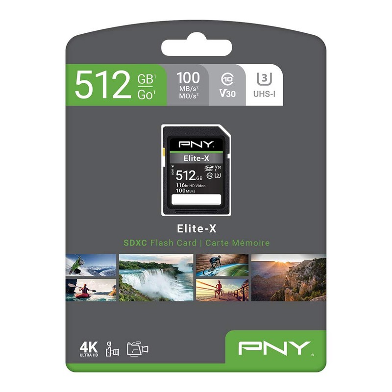 PNY 512GB Elite-X Class 10 U3 V30 SDXC Flash Memory