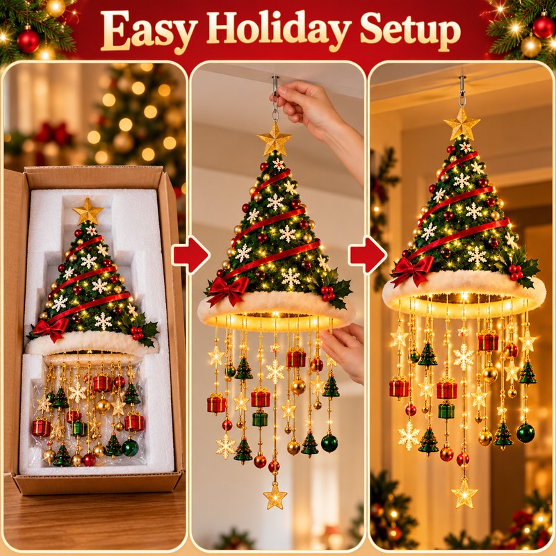 LED Santa Hat Hanging Light – Christmas Pendant Lamp with