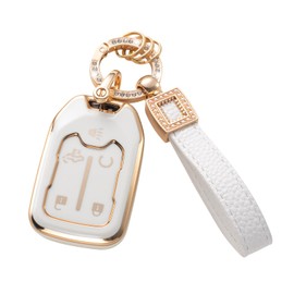 CACARLIKE for GMC Key Fob Cover with Leather Lanyard, Car Key Fob Case Compatible with Chevy Silverado GMC Sierra 1500 2500HD 3500HD Terrain Acadia Smart Key Protector Holder