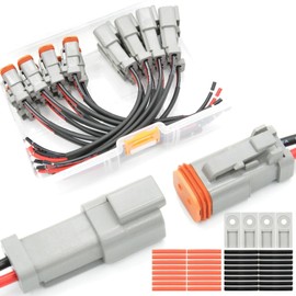 ALFOCI 8 Set 2 Pin DT Deustch Waterproof Connector Automotive Electrical Butt Connector 16AWG Wire Harnesses Connectors Kit with Heat Shrink Tubing for Car Boat Truck, 8 Kits (A- 2Pin Wiring 8Pair)…