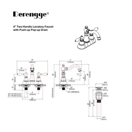 Derengge F-0048-BG Two Handle Bathroom Faucet with Plastic Overflow Pop-Up Drain, Swivel Spout Bathroom Sink Faucet,Meets cUPC NSF 61-9 AB1953, Brushed Gold Finished
