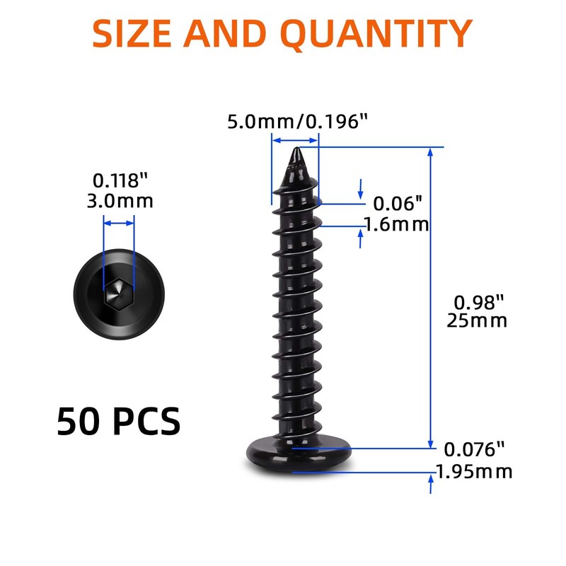 MewuDecor M5 x 25mm Flat Head Socket Cap Self Tapping