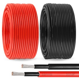 MOOKEERF Solar Pane Wire 10 AWG(6mm²) - Solar Extension Cable 100Ft Black & 100Ft Red 10 Gauge Tinned Copper PV Wire for Outdoor Automotive RV Solar Panel Boat Marine (Black+Red)