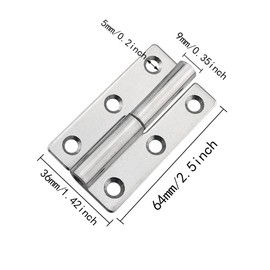 ITROLLE 2PCS 64 x 36 x 2mm Right Side Lift Off Hinge, Detachable Slip Joint Hinges, Detachable Hinge, Stainless Steel Right Detachable Slip Joint Flag Hinges