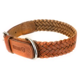 MONKIMAU Dog Collar Braided Genuine Leather Adjustable Length 45-53 cm