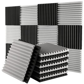 FONESO Acoustic Panels, High Density Soundproof Foam Panels for Walls, Sound Absorbing Panels, Acoustic Foam Panels Fire Resistant for Studio Recording (Black&Grey, 1"x12"x12" 24Pack)