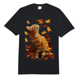 Colorful Tabby Cat with Fall Leaves Forest Autumn Aesthetic Comfort Colors Adult Heavyweight T-Shirt