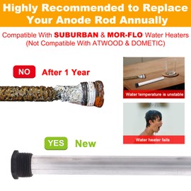 5 Pack RV Water Heater Anode Rod & RV Water Heater Tank Rinser - 9.25" L x 3/4" NPT Thread Magnesium Rod and Metal Tube Water Tank Flusher, Replacement Part for Suburban Water Heater 232767