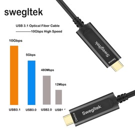 swegltek Optical Fibers USB 3.1 Type c USB C to C Cable 10Gbps 15M Compatible with Industrial Camera,Machine Vision,Medical Security.Broad Casting.Printer,Scanner,Touch Screen,Camera,Game Controller