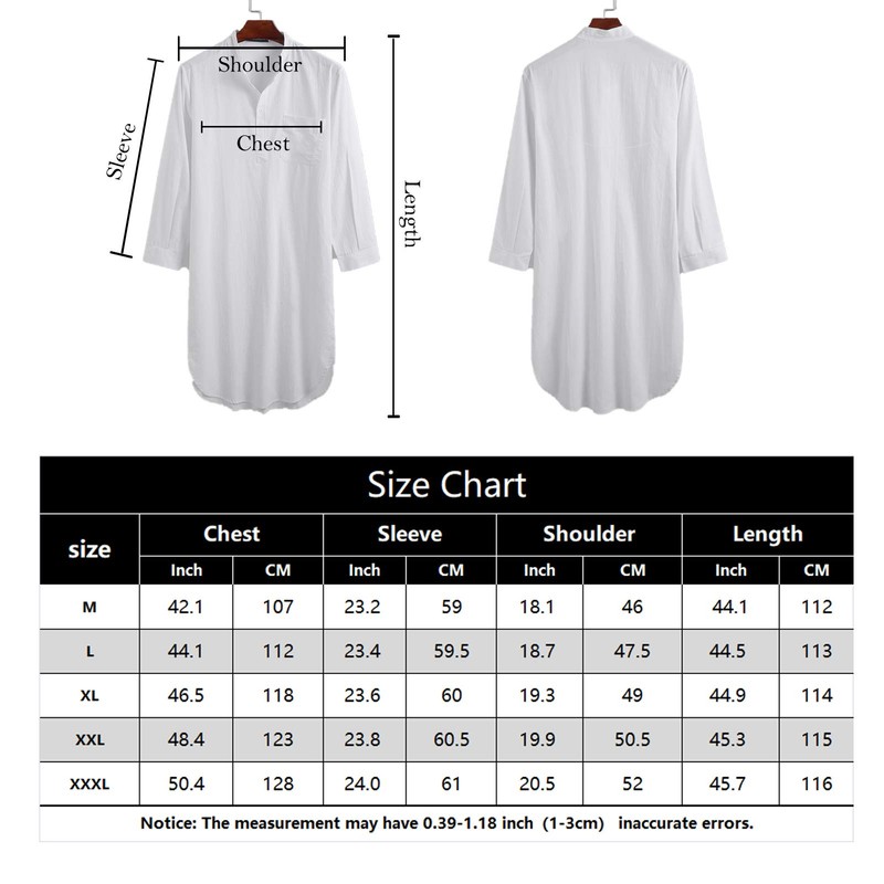 SEAUR Mens Nightshirts Long Gown Nightgown Comfort Sleep Shirts Cotton
