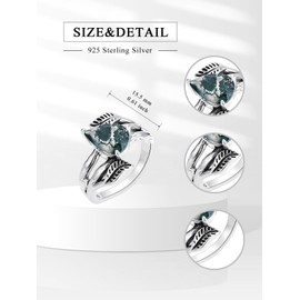 Seiyang Natural Moss Agate Ring 925 Sterling Silver Teardrop Cut Leaf Moss Agate Ring Promise Ring Engagement Wedding Jewelry Gifts for Women