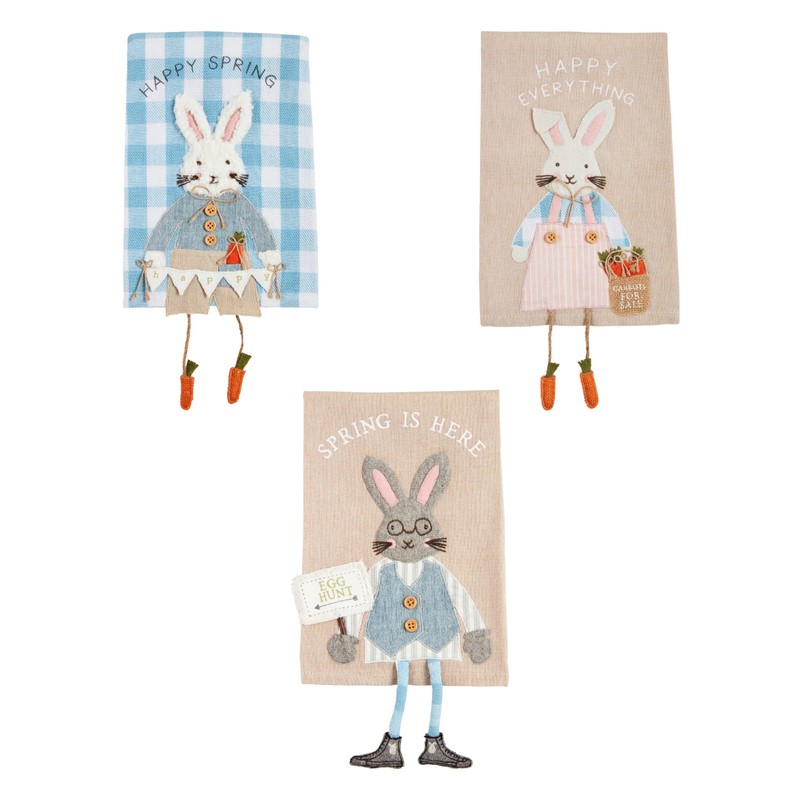 Mud Pie Easter Dangle Towels, Happy Spring; 14" x 21"