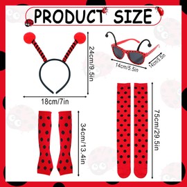 Pack of 4 Ladybird Costume Women, Ladybug Costume Accessories, Ladybird Costume Accessories, Ladybird Headband, Glasses, Gloves, Ladybird Stockings, for Carnival, Fancy Dress Costumes, Cosplay