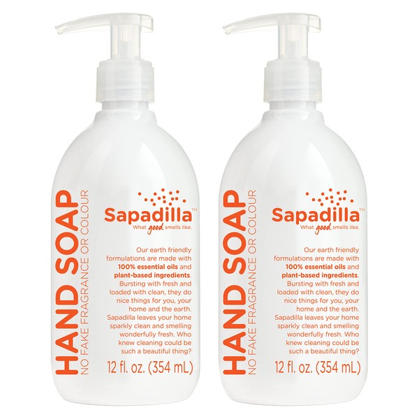Sapadilla Liquid Hand Soap - Grapefruit + Bergamot - Made with 100% Pure Essential Oil Blends, Cleansing & Moisturizing, Aromatic & Fragrant Hand Soap, Plant Based, Biodegradable, 12 Ounce (Pack of 2)