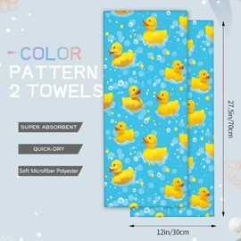 amepay Cute Rubber Duck Hand Towels - 2 Pack, 14.5" X 28",Soft Microfiber Polyester Blue Towel Set with Bubble Pattern,for Fun Bathroom Kitchen Spa Hotel Decor Gifts Women Girls