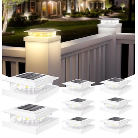APONUO Solar Post Cap Lights for 4x4 5x5 Fence Deck Posts,IP64 Waterproof LED Outdoor Fence,Deck,Garden,Patio,Yard Lights with 2 Modes,Auto On/Off,Weather-Resistant, Easy Install,White,8 Pack