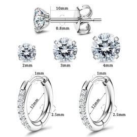 JeryWe G23 Titanium Stud Hoop Earrings Set for Women Men Teen Implant Grade Hypoallergenic Cubic Zirconia Huggie Hoop Earrings Small Hoop Earrings