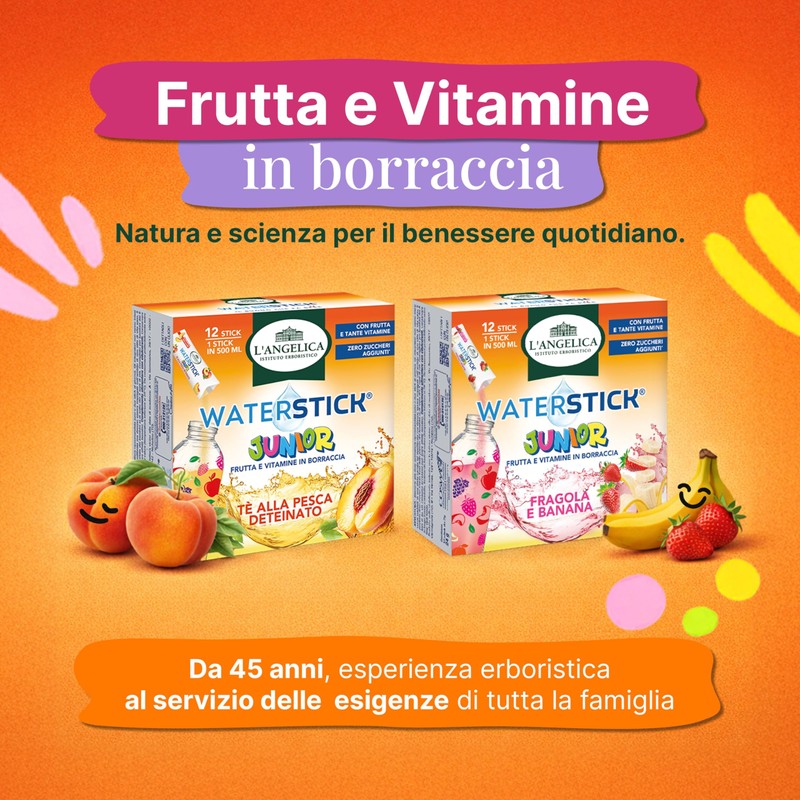 L'Angelica, Waterstick Junior, Gusto Fragola e Banana, Con Frutta, Vitamine,