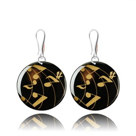 Music Notes Dangle Earrings, Elegant Musical Key Jewelry for Women (Style N 12 - Black and Gold)