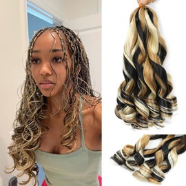 French Curl Braiding Hair, 18 Inch Curly Braiding Hair 8 Packs Bouncy French Curl Crochet Braids for Black Women Pre Stretched Loose Wavy Extensions (P1B/27/613)
