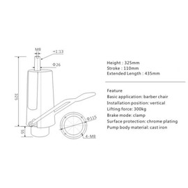 Hydraulic Barber Chair Pump Salon Chair Lift Cylinder w/ 23" Base Replacement, Hydraulic Lift Cylinder Replacement load 661.39lbs for Hairdressing Salon Office Chair 4.3in Adjustable Height.