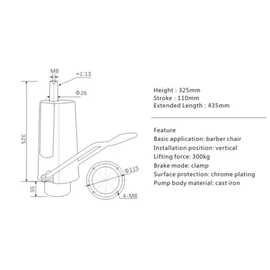 Hydraulic Barber Chair Pump Salon Chair Lift Cylinder w/ 23" Base Replacement, Hydraulic Lift Cylinder Replacement load 661.39lbs for Hairdressing Salon Office Chair 4.3in Adjustable Height.
