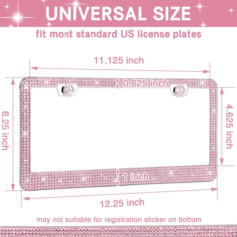2 Pack Bling License Plate Frames Premium Sparkly License Plate