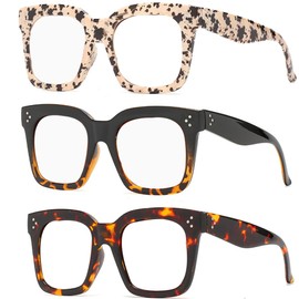 bullabulling Reading Glasses Blue Light Blocking,Retro Square Oversized Reading Glasses For Women Men Fashion Reader (Floral/Gradient/leopard, 1.50)