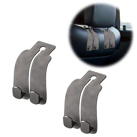 nuoozy Car Seat Hooks Double Alcantara Suede Seat Headrest Hooks Car Back Seat Headrest Hooks for Handbags, Purses Automotive Seat Back Organizers Grey (2 Pack)